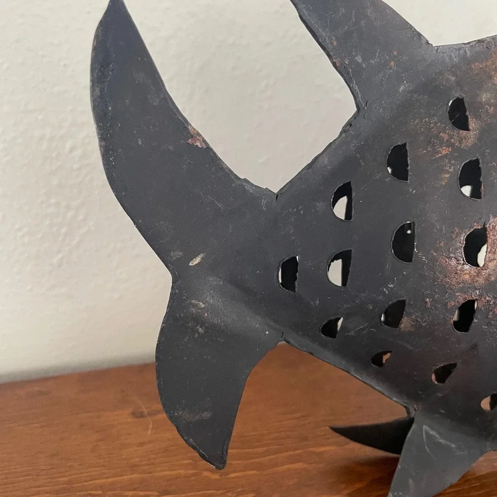 Rustic Metal Handcrafted Fish Tea Light/Candle Holder Lantern Distressed‎ READ